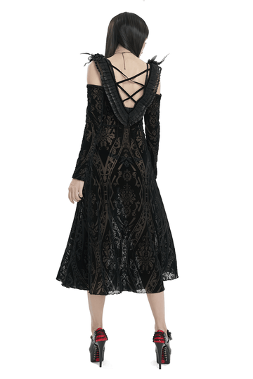 Off-Shoulder Gothic Semi-Transparent Dress With Pattern